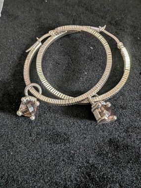 Sterling Silver Hoop Earrings with Smoky Crystal Charms